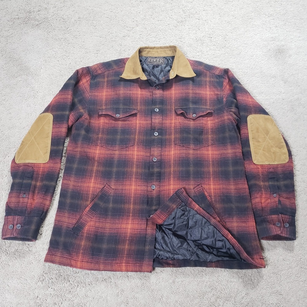 MADISON CREEK Shirt Jacket Shacket L Red Plaid‎ Heavy Flannel Work Chore Elbow